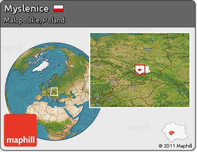 Satellite Location Map of Myslenice, highlighted parent region
