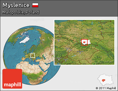 Satellite Location Map of Myslenice, highlighted parent region