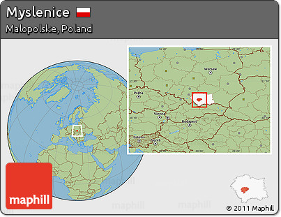 Savanna Style Location Map of Myslenice, highlighted parent region