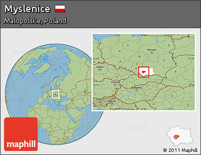 Savanna Style Location Map of Myslenice, highlighted parent region