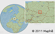 Savanna Style Location Map of Myslenice, hill shading