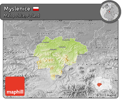 Physical Map of Myslenice, desaturated