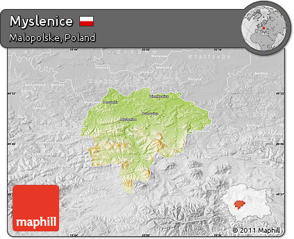 Physical Map of Myslenice, lighten, desaturated