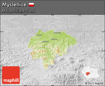 Physical Map of Myslenice, lighten, desaturated