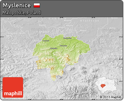 Physical Map of Myslenice, lighten, desaturated