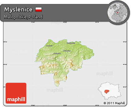 Physical Map of Myslenice, single color outside