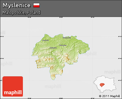 Physical Map of Myslenice, single color outside