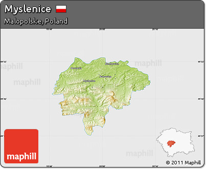 Physical Map of Myslenice, single color outside
