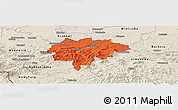 Political Panoramic Map of Myslenice, shaded relief outside