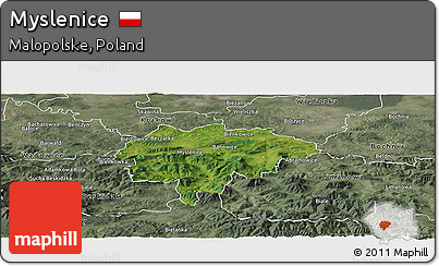Satellite Panoramic Map of Myslenice, semi-desaturated