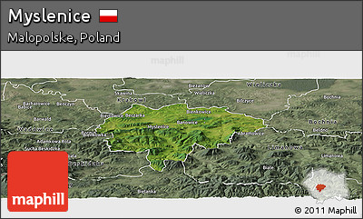 Satellite Panoramic Map of Myslenice, semi-desaturated
