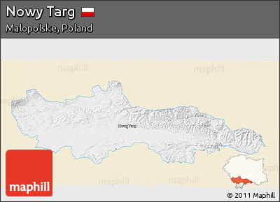 Classic Style 3D Map of Nowy Targ, single color outside