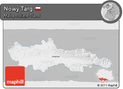 Gray 3D Map of Nowy Targ, single color outside