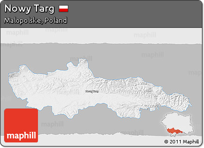 Gray 3D Map of Nowy Targ, single color outside