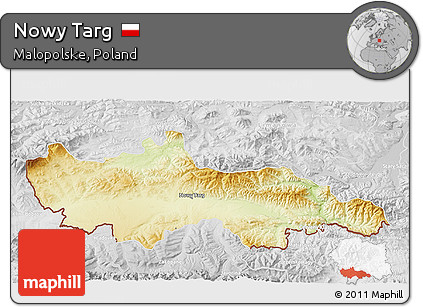Physical 3D Map of Nowy Targ, lighten, desaturated
