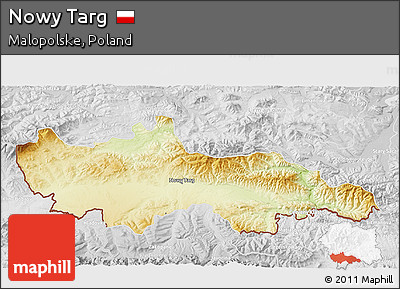 Physical 3D Map of Nowy Targ, lighten, desaturated