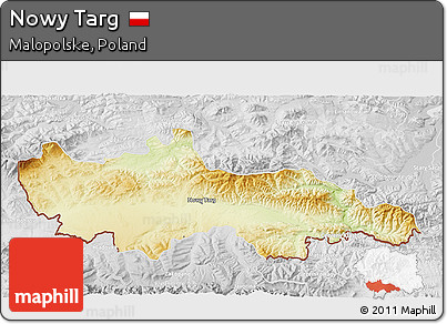 Physical 3D Map of Nowy Targ, lighten, desaturated