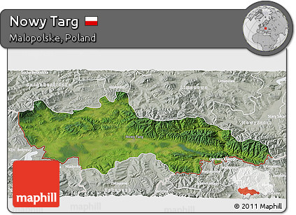Satellite 3D Map of Nowy Targ, lighten, semi-desaturated