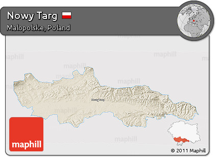 Shaded Relief 3D Map of Nowy Targ, single color outside