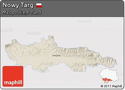 Shaded Relief 3D Map of Nowy Targ, single color outside