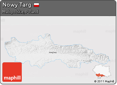 Silver Style 3D Map of Nowy Targ, single color outside