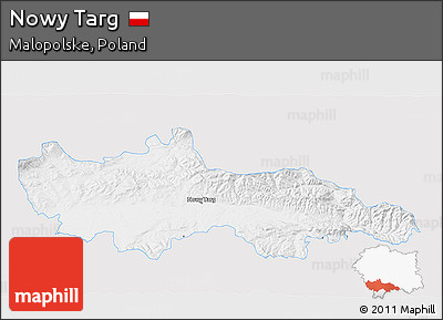 Silver Style 3D Map of Nowy Targ, single color outside