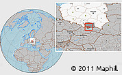 Gray Location Map of Nowy Targ, highlighted country, highlighted parent region, hill shading