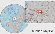 Gray Location Map of Nowy Targ, highlighted parent region, hill shading
