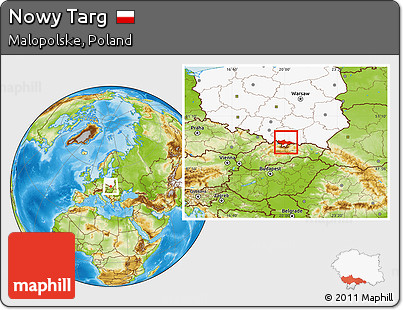 Physical Location Map of Nowy Targ, highlighted country