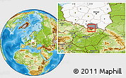 Physical Location Map of Nowy Targ, highlighted country, highlighted parent region