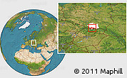 Satellite Location Map of Nowy Targ, highlighted parent region