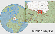 Savanna Style Location Map of Nowy Targ, highlighted country, highlighted parent region, hill shading
