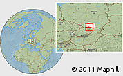 Savanna Style Location Map of Nowy Targ, highlighted parent region, hill shading