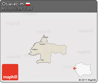 Shaded Relief 3D Map of Oswiecim, cropped outside