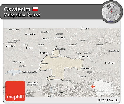 Shaded Relief 3D Map of Oswiecim, semi-desaturated