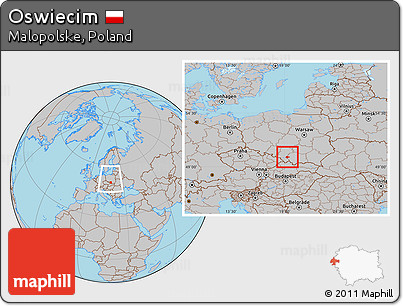 Gray Location Map of Oswiecim, within the entire country