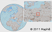 Gray Location Map of Oswiecim, within the entire country, hill shading