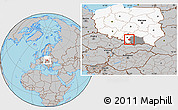 Gray Location Map of Oswiecim, highlighted country, highlighted parent region