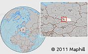 Gray Location Map of Oswiecim, highlighted parent region, hill shading