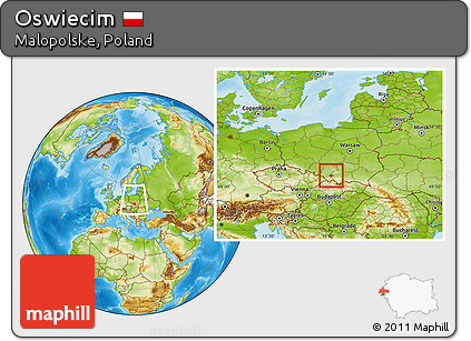 Physical Location Map of Oswiecim, within the entire country