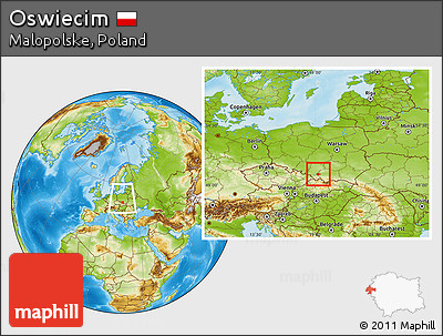 Physical Location Map of Oswiecim, within the entire country
