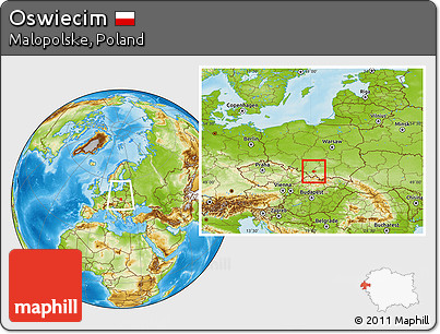 Physical Location Map of Oswiecim, within the entire country
