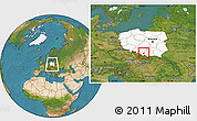 Satellite Location Map of Oswiecim, highlighted country, within the entire country