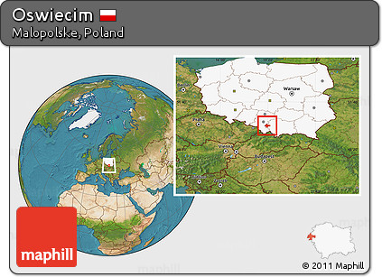 Satellite Location Map of Oswiecim, highlighted country