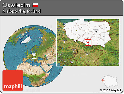 Satellite Location Map of Oswiecim, highlighted country