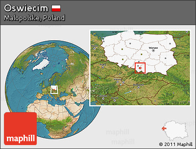 Satellite Location Map of Oswiecim, highlighted country