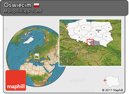 Satellite Location Map of Oswiecim, highlighted country, highlighted parent region