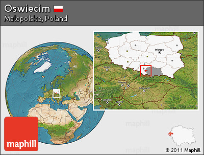 Satellite Location Map of Oswiecim, highlighted country, highlighted parent region
