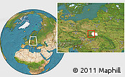 Satellite Location Map of Oswiecim, highlighted parent region, within the entire country