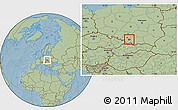 Savanna Style Location Map of Oswiecim, hill shading